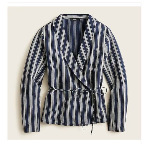 NWT New J. Crew cotton Wrap top in stripe blazer lapels - Picture 1 of 2